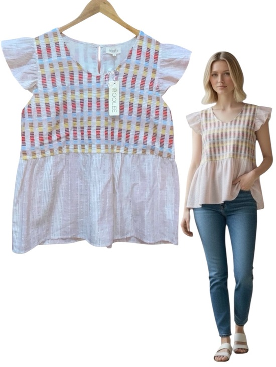 Roolee Tops - Roolee Linen Blend Multicolor Top Blouse - Women’s Large NWT